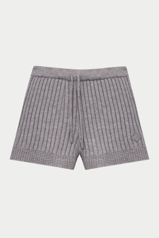 CONTRAST KNIT MINI SHORTS - GREY MARL