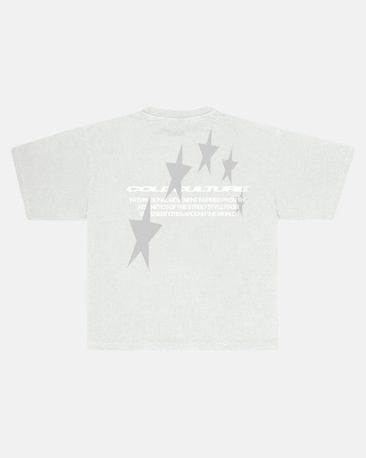 COSMOS ARC TEE LIGHT GREY - light grey oversized tee, back view - Cold Culture