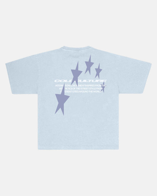 COSMOS ARC TEE SHADY BLUE - light blue oversized tee, back view - Cold Culture