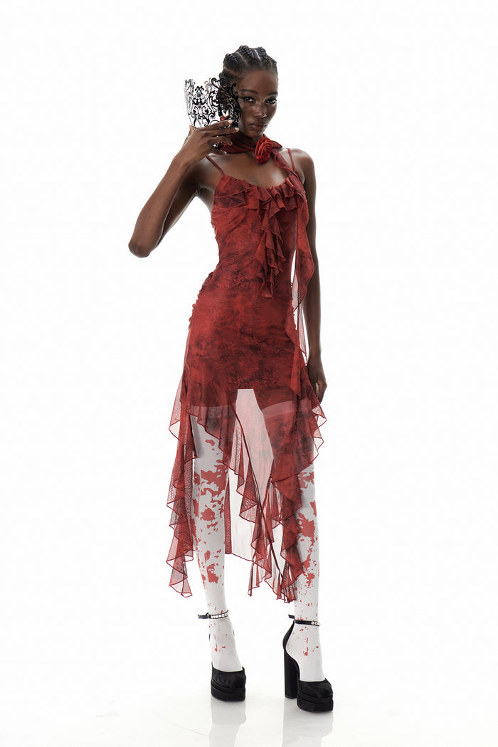 Costache Ruffle Flower Tie Dye Maxi Dress
