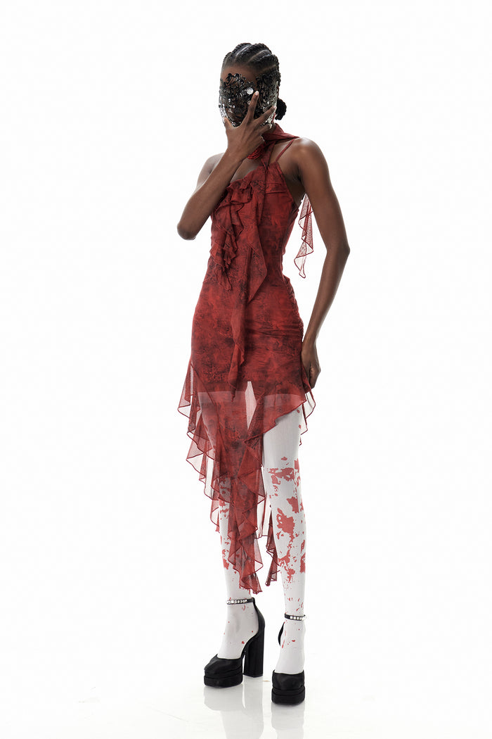 Costache Ruffle Flower Tie Dye Maxi Dress