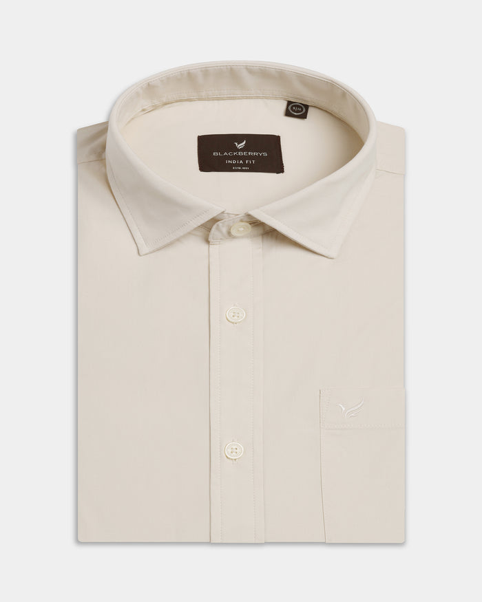 Cream Solid Shirt - Lujo