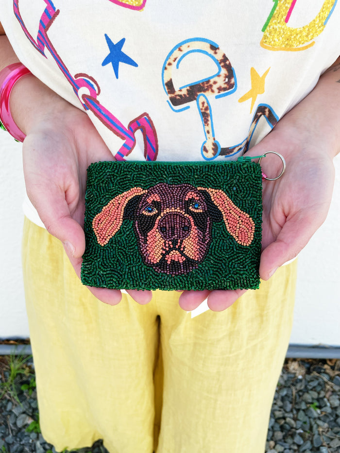 Custom Beaded Dog Coin Purse - one side pet one side solid beading