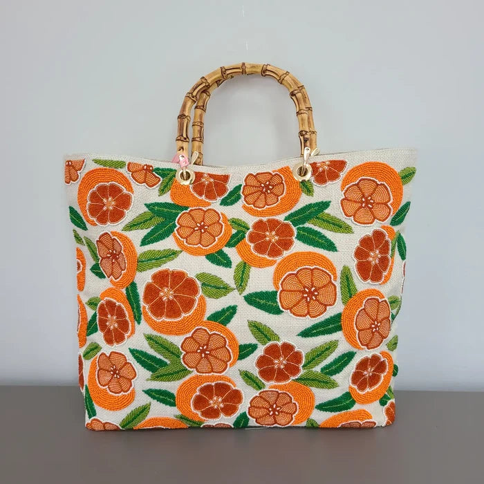 Custom Beaded Square Bag with Bamboo Handles