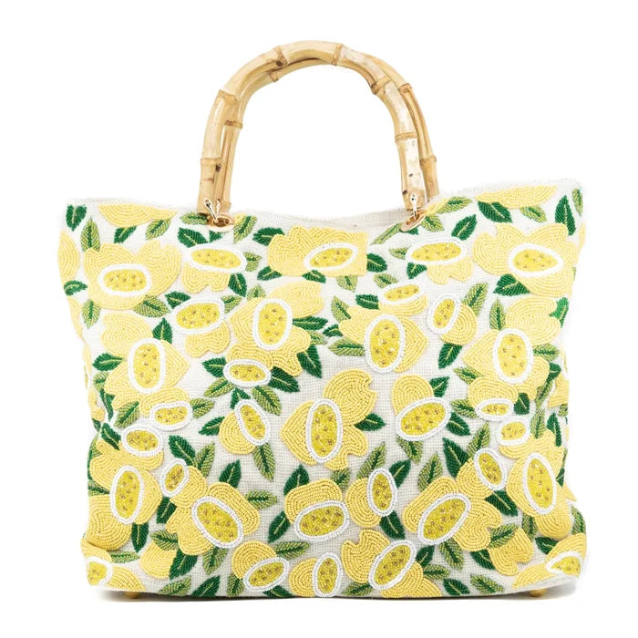 Custom Beaded Square Bag with Bamboo Handles
