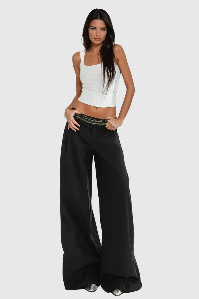 Dado Grid Wide Leg Pants In Black