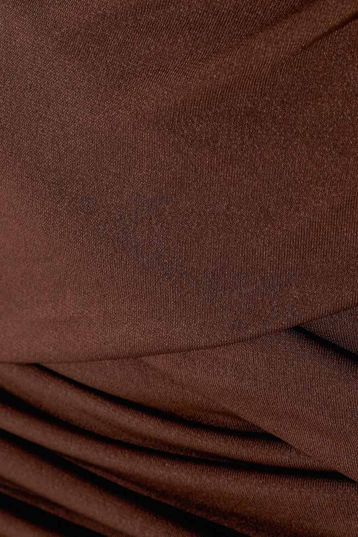 Danai Cutout Ruch Maxi Dress In Brown