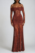 Darlene Strapless Ruch Lace Maxi Dress
