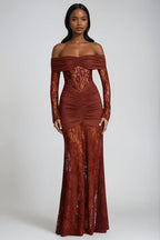 Darlene Strapless Ruch Lace Maxi Dress