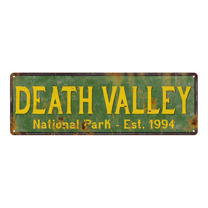 Death Valley National Park rustic metal sign with distressed vintage lettering, ideal for cabin or lodge wall decor