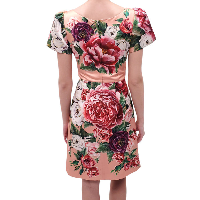 DOLCE & GABBANA PEACH FLORAL PATTERNED DRESS - SIZE 38