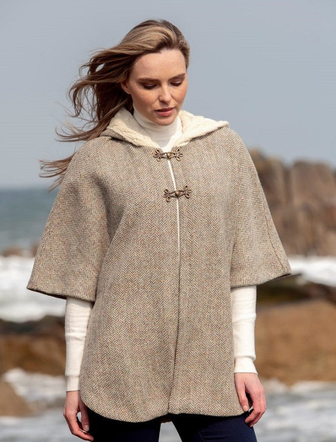 Donegal Tweed Cape with Aran Collar - Natural #color_natural