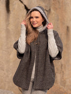 Donegal Tweed Cape with Aran Collar - Charcoal #color_charcoal