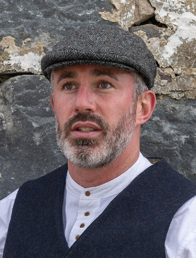 Tweed Herringbone Flat Cap - Charcoal #color_charcoal