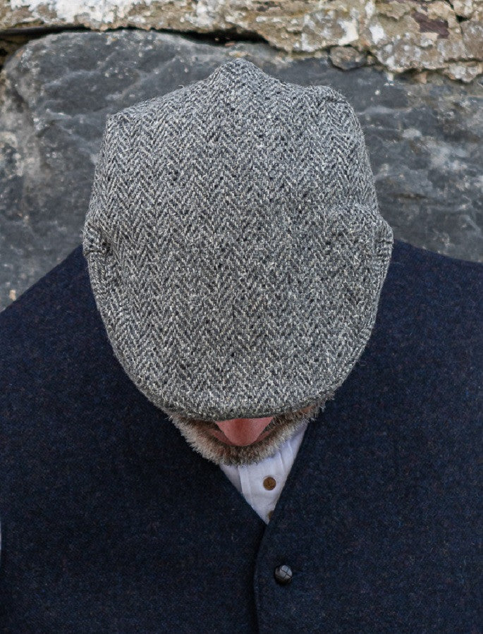 Donegal Tweed Herringbone Flat Cap - Grey #color_grey