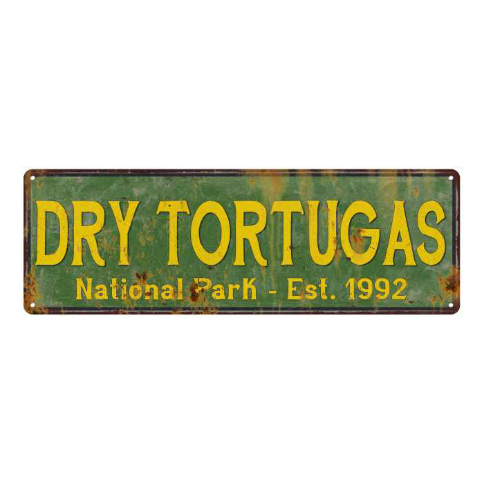 Dry Tortugas National Park rustic metal sign with distressed vintage lettering, ideal for cabin or lodge wall decor