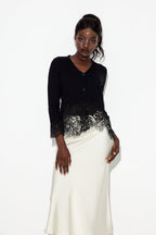 Eadred Lace Plunge Knit Top In Black
