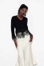 Eadred Lace Plunge Knit Top In Black