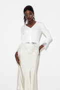 Eadred Lace Plunge Knit Top In White