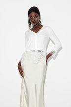 Eadred Lace Plunge Knit Top In White