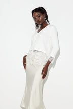 Eadred Lace Plunge Knit Top In White