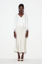 Eadred Lace Plunge Knit Top In White