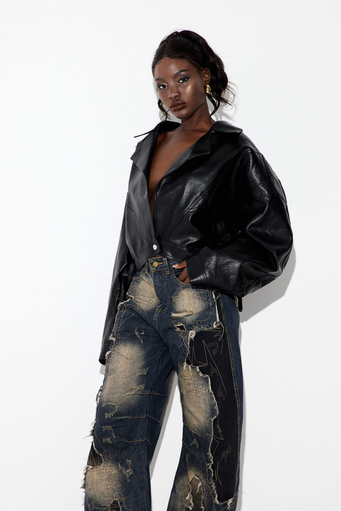 Ebru Bow Leather Jacket