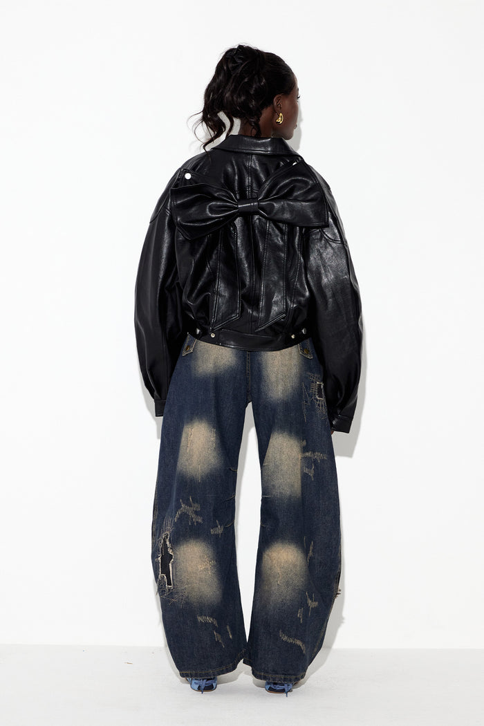 Ebru Bow Leather Jacket