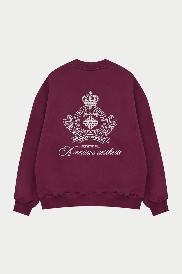 EMBROIDERED CREST OVERSIZED SWEATSHIRT - BURGUNDY