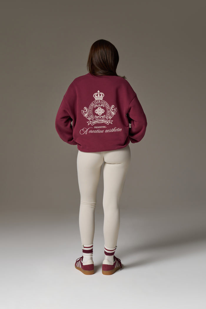 EMBROIDERED CREST OVERSIZED SWEATSHIRT - BURGUNDY
