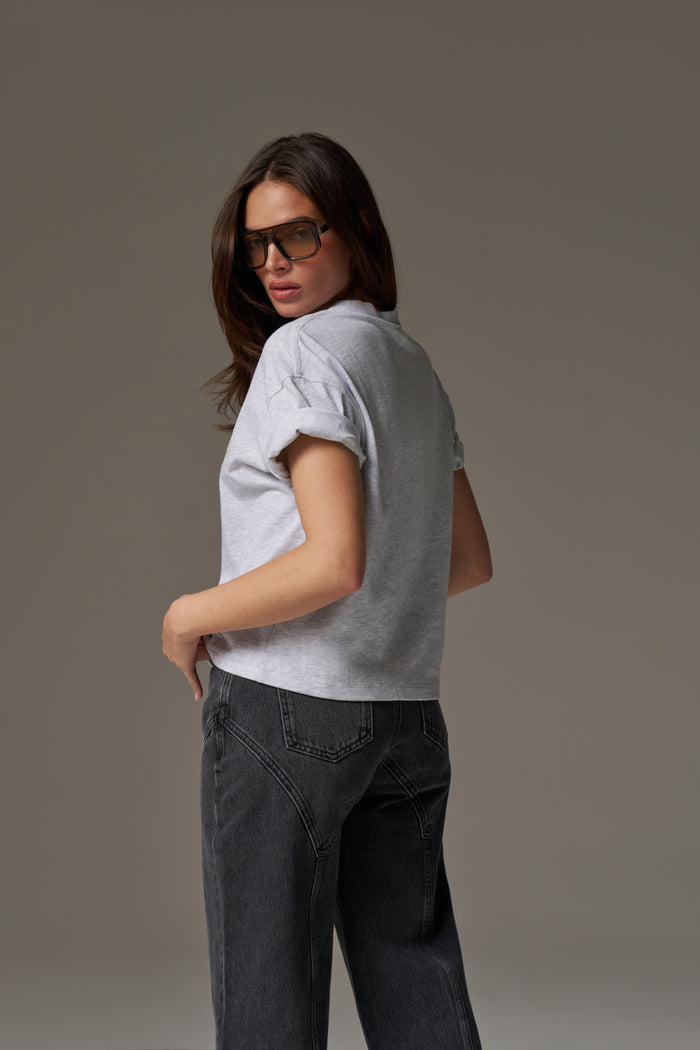 EMBROIDERED CREST T-SHIRT - GREY MARL