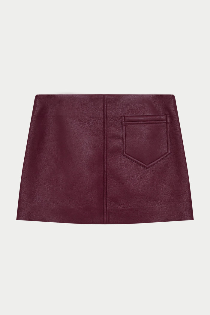FAUX LEATHER MINI SKIRT - BURGUNDY