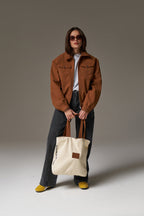 FAUX SUEDE STRAP TOTE BAG - TAN