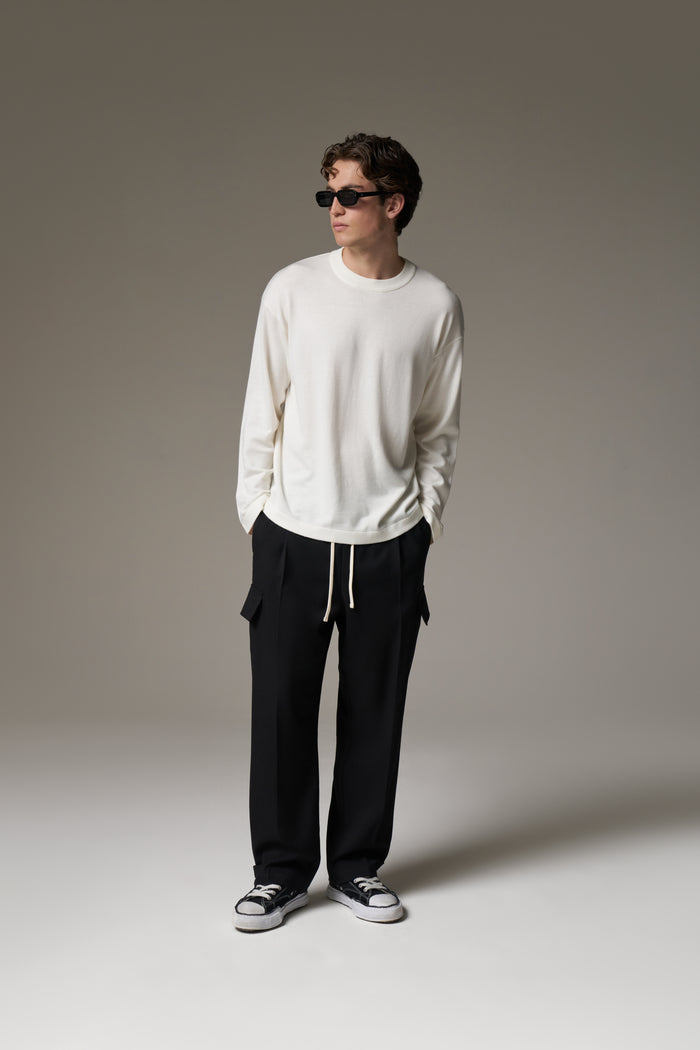 FINE GAUGE KNIT LONG SLEEVE T-SHIRT - OFF WHITE