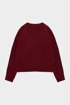 FLUFFY KNIT EMBLEM EMBROIDERED CREW - BURGUNDY