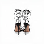 GIANVITO ROSSI BLACK LACE UP SANDAL HEELS - SIZE 39.5