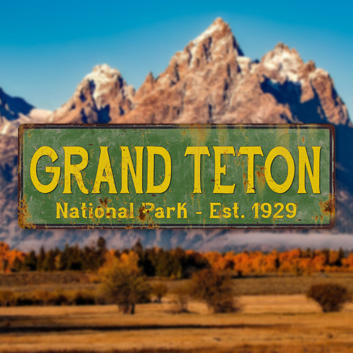 Grand Teton National Park Rustic Metal 6x18 Sign Cabin Wall Decor