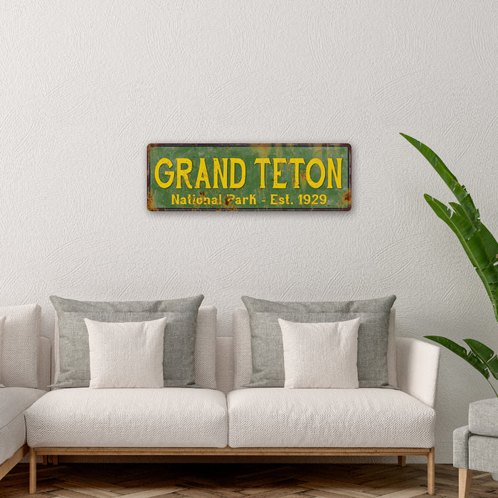 Grand Teton National Park Rustic Metal 6x18 Sign Cabin Wall Decor