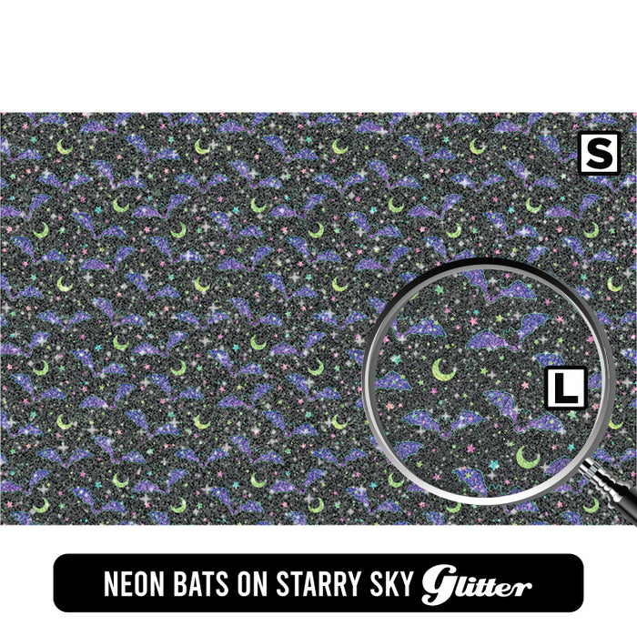 Neon Bats on Starry Sky