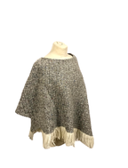 Handwoven Ladies Tweed Fringed Poncho -Granite #color_granite