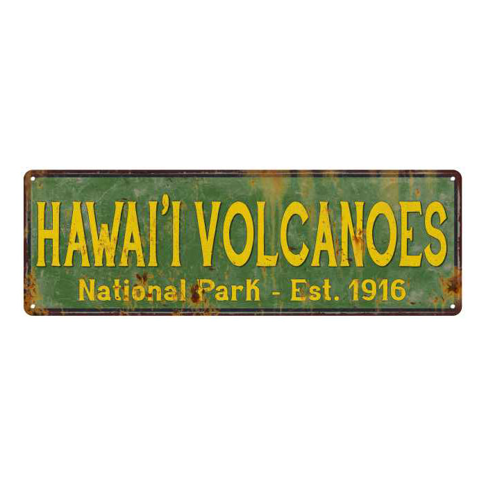 Hawaii Volcanoes National Park rustic metal sign for cabin, lodge, and travel wall decor