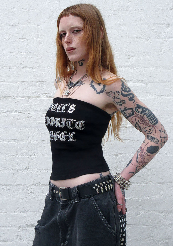 HELL'S FAVORITE RHINESTONE TUBE TOP BLACK