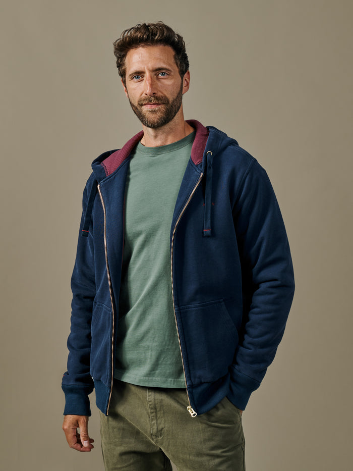 Aubin Navy Heslam Waffle Lined Hoody | Sweats