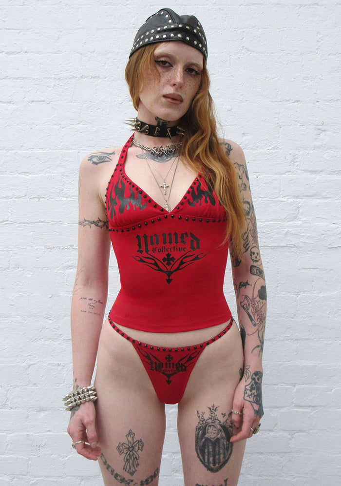 IGNITE RHINESTONE THONG RED