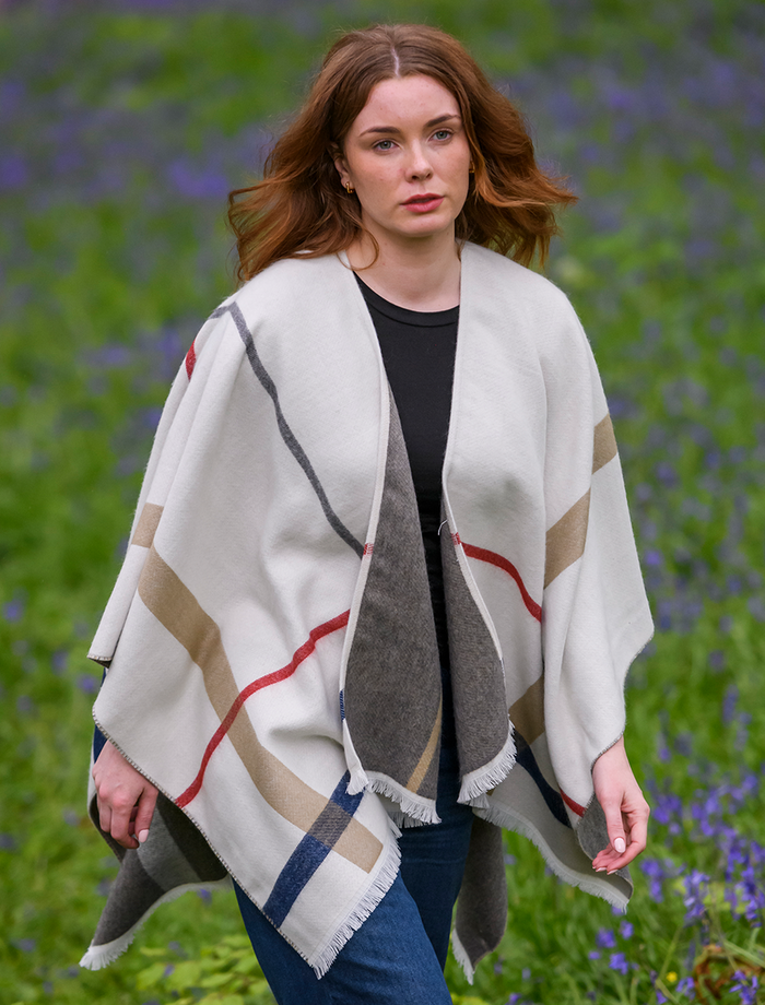 Jacquard Fringed Shawl - Multi White #color_multi-white