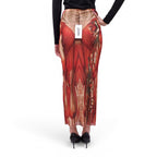 JEAN PAUL GAULTIER RED PATTERNED MESH LONG SKIRT - SIZE L