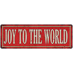 Joy to the World vintage Christmas metal sign with festive look for mantel and entryway holiday decor