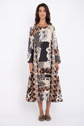 Khayal Linen Black And Beige Printed Dress