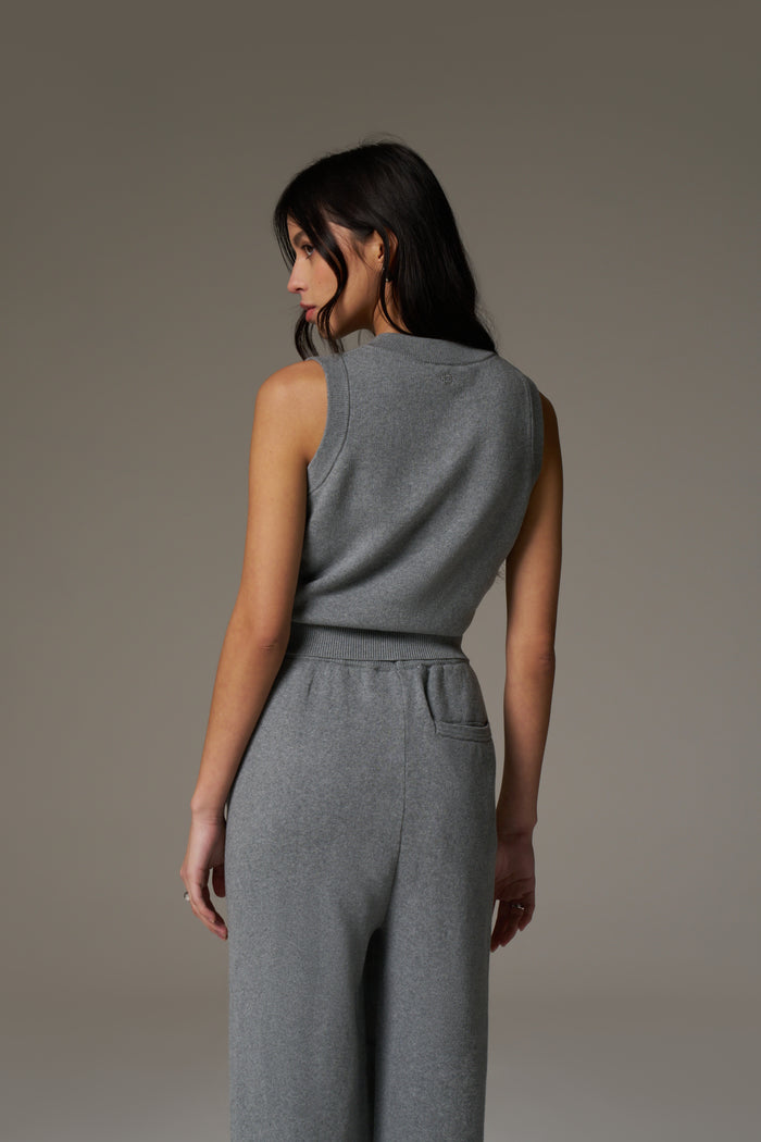 KNIT BUTTON THROUGH TOP - GREY MARL