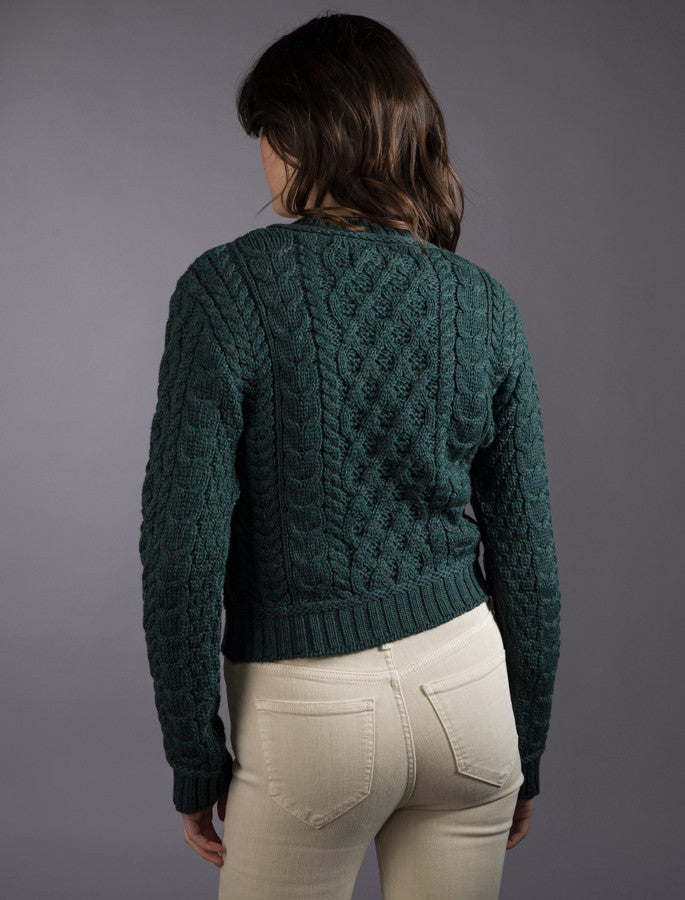 Ladies Cropped Aran Sweater – Evergreen #color_evergreen